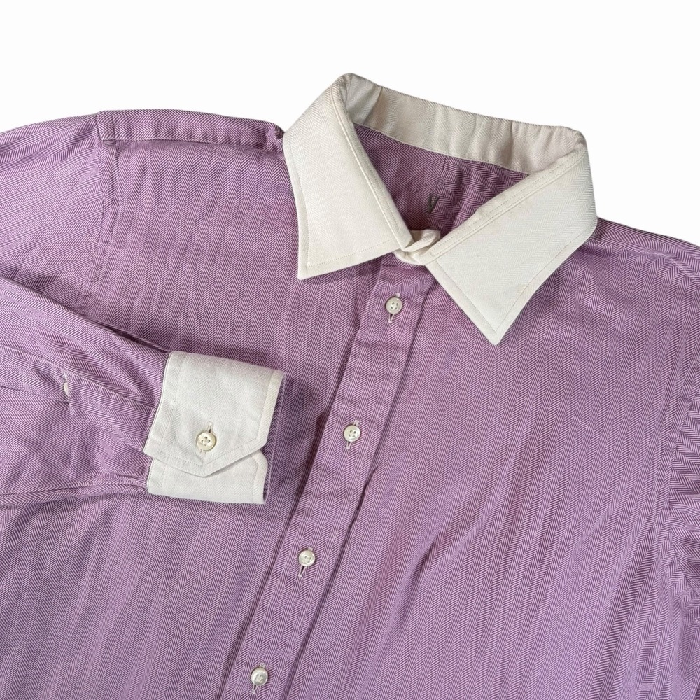 Ventura Tom James‎ Shirt XL Purple Chevron Made in USA Button Up Mens Tailored